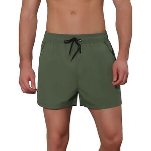 Men's Vacation Solid Color Drawstring Elastic Waist Swim Short Green